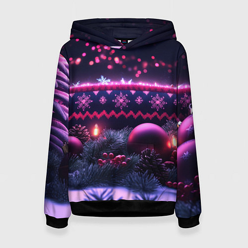 Женская толстовка Новый год в фиолетовом свете / 3D-Черный – фото 1