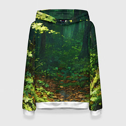 Толстовка-худи женская Зелёный летний лес, цвет: 3D-белый