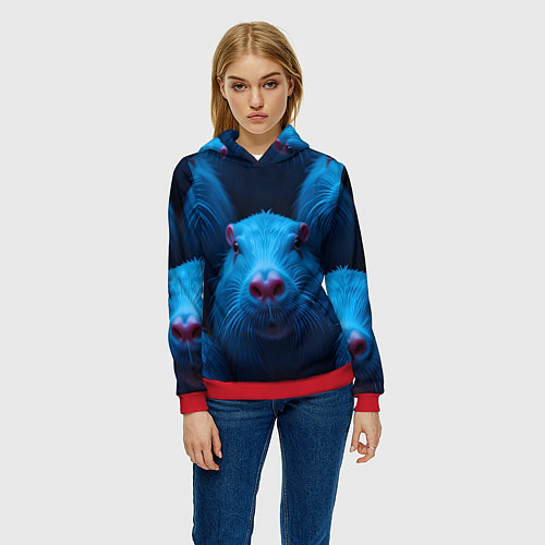 Женская толстовка Синие капибары / 3D-Красный – фото 3