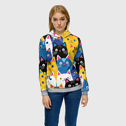 Толстовка-худи женская Много цветных котиков, цвет: 3D-меланж — фото 2