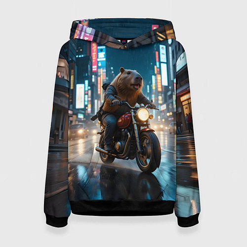 Женская толстовка Капибара байкер / 3D-Черный – фото 1