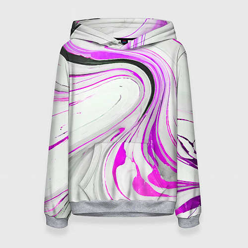 Женская толстовка Волнистые чёрно-фиолетовые линии на белом фоне / 3D-Меланж – фото 1