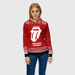 Толстовка-худи женская Новогодний Rolling Stones, цвет: 3D-черный — фото 2
