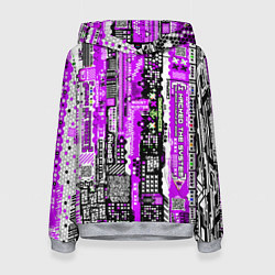 Толстовка-худи женская Киберпанк паттерн фиолетовый, цвет: 3D-меланж