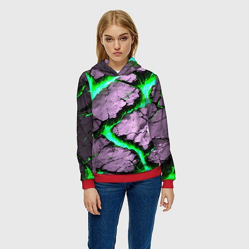 Женская толстовка Треснувший камень зелёный / 3D-Красный – фото 3