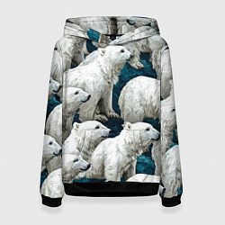Толстовка-худи женская Свора белых медведей, цвет: 3D-черный