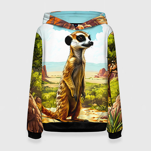 Женская толстовка Сурикат в саванне / 3D-Черный – фото 1