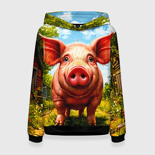 Женская толстовка Свинка в деревне / 3D-Черный – фото 1