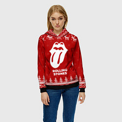 Толстовка-худи женская Новогодний Rolling Stones с оленями, цвет: 3D-черный — фото 2