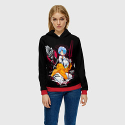 Толстовка-худи женская Рей Аянами и копье - Евангелион, цвет: 3D-красный — фото 2