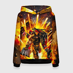 Толстовка-худи женская Дэдпул и Росомаха при взрыве, цвет: 3D-черный