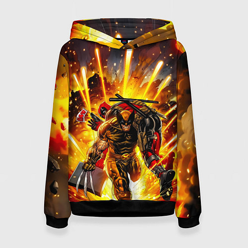 Женская толстовка Дэдпул и Росомаха при взрыве / 3D-Черный – фото 1