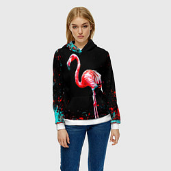 Толстовка-худи женская Фламинго на черном, цвет: 3D-белый — фото 2