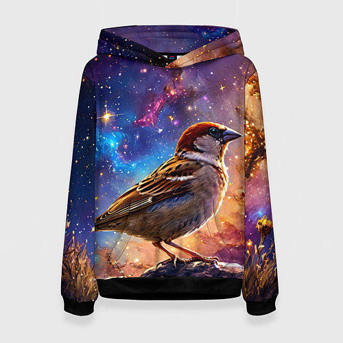 Женская толстовка Воробей в космосе / 3D-Черный – фото 1