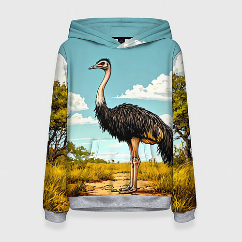 Женская толстовка Страус в природе / 3D-Меланж – фото 1