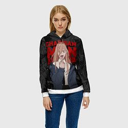 Толстовка-худи женская Chainsaw man - Power fuck, цвет: 3D-белый — фото 2