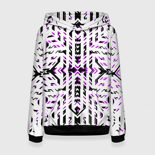 Женская толстовка Чёрно-фиолетовые диагональные полосы на белом фоне / 3D-Черный – фото 1