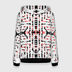 Толстовка-худи женская Чёрно-красные диагональные полосы на белом фоне, цвет: 3D-черный