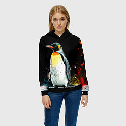 Толстовка-худи женская Пингвин на черном, цвет: 3D-черный — фото 2