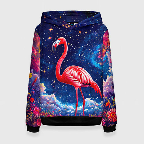 Женская толстовка Фламиног в космосе / 3D-Черный – фото 1