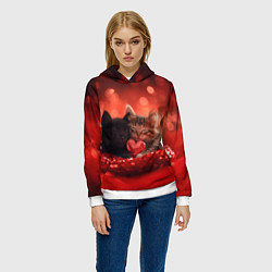 Толстовка-худи женская Влюбленные котята с сердечком, цвет: 3D-белый — фото 2