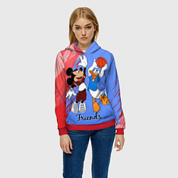 Толстовка-худи женская Микки Маус и Дональд Дак играют в баскетбол, цвет: 3D-красный — фото 2