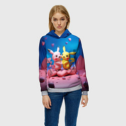 Толстовка-худи женская Влюбленные Пикачу, цвет: 3D-меланж — фото 2