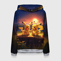 Толстовка-худи женская Пикачу - день святого Валентина, цвет: 3D-меланж