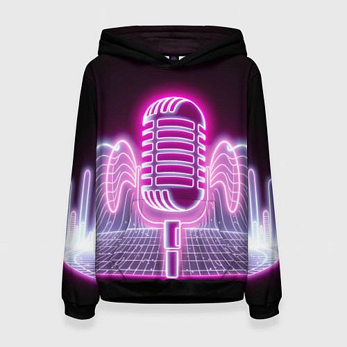 Женская толстовка Розовый неоновый микрофон / 3D-Черный – фото 1