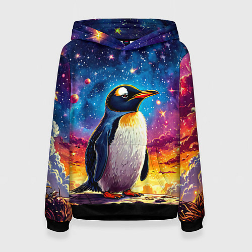 Женская толстовка Пингвин в космосе / 3D-Черный – фото 1