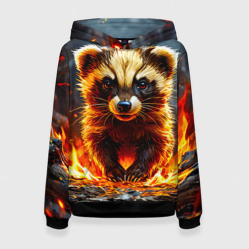 Женская толстовка Енот в огне / 3D-Черный – фото 1