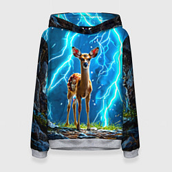 Толстовка-худи женская Олененок в разрядах молний, цвет: 3D-меланж