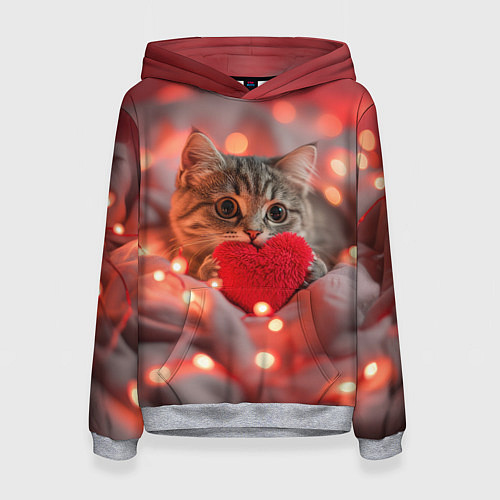 Женская толстовка Кошечка с сердечком и с гирляндой / 3D-Меланж – фото 1