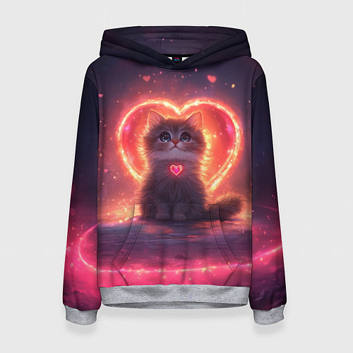 Женская толстовка Котенок и сердце из света / 3D-Меланж – фото 1
