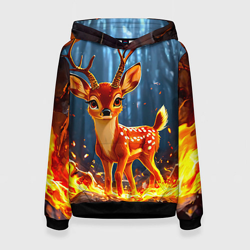 Женская толстовка Олененок в огне / 3D-Черный – фото 1