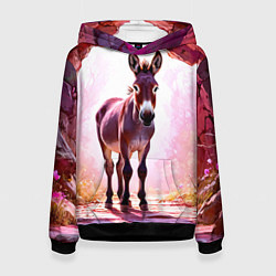 Толстовка-худи женская Осел в розовом свете, цвет: 3D-черный