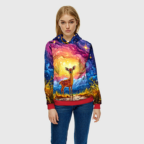 Женская толстовка Олень и космическое небо / 3D-Красный – фото 3