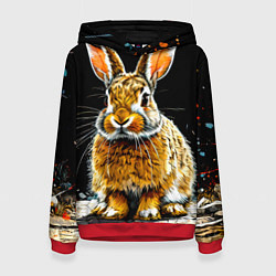 Толстовка-худи женская Заяц на черном, цвет: 3D-красный