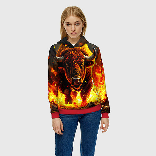 Женская толстовка Буйвол в огне / 3D-Красный – фото 3