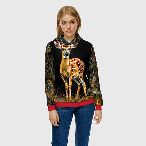 Женская толстовка Олень в ночи / 3D-Красный – фото 3