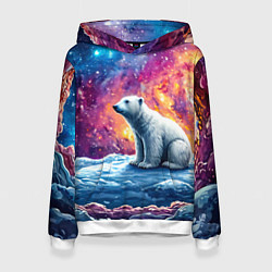 Толстовка-худи женская Белый медведь и звездное небо, цвет: 3D-белый