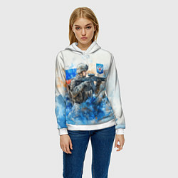 Толстовка-худи женская Русский солдат и герб РФ, цвет: 3D-белый — фото 2