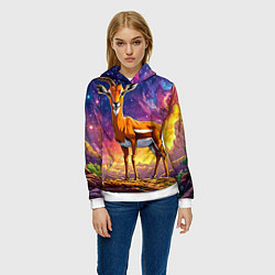 Толстовка-худи женская Газель в звездную ночь, цвет: 3D-белый — фото 2