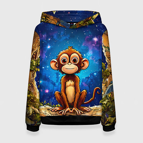 Женская толстовка Обезьянка в звездную ночь / 3D-Черный – фото 1