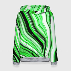 Толстовка-худи женская Волнистые вертикальные чёрно-зелёные полосы, цвет: 3D-меланж