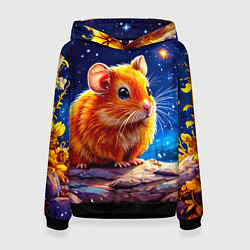 Толстовка-худи женская Хомяк и космическое небо, цвет: 3D-черный
