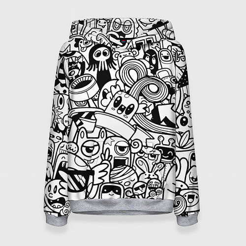 Женская толстовка Black and white doddle monsters / 3D-Меланж – фото 1