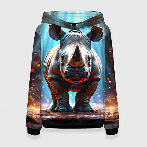 Женская толстовка Носорог в лучах / 3D-Черный – фото 1