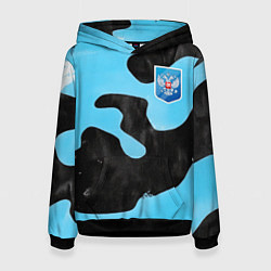Толстовка-худи женская Черно-зеленый камуфляж и герб РФ, цвет: 3D-черный