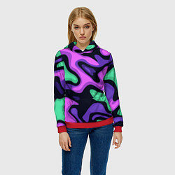 Толстовка-худи женская Разноцветный эмоциональный камуфлляж, цвет: 3D-красный — фото 2